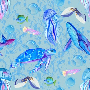 Underwater World Watercolor No. 2 Turquoise - Large Version