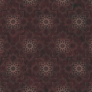 Geometric Floral Pattern in a Subdued Burgundy with Hints of Green Undertones 