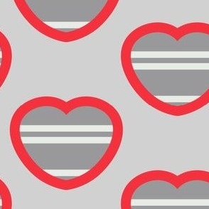 Valentine's Day red hearts with gray and white stripes