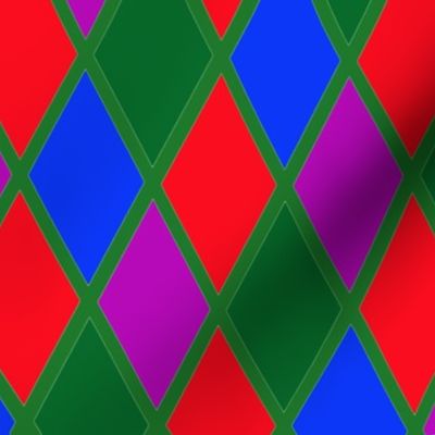 Argyle Pattern Using Red Green Blue and Purple Diamonds Outlined in Green Lines
