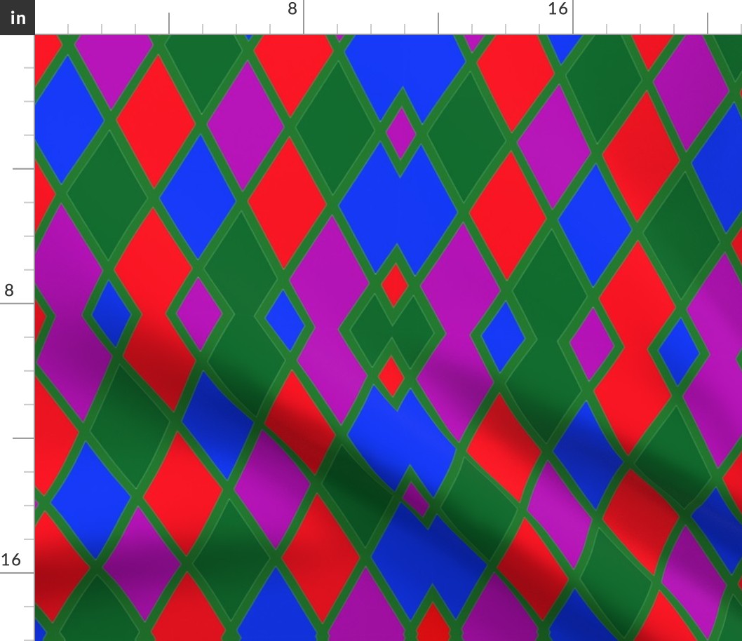 Argyle Pattern Using Red Green Blue and Purple Diamonds Outlined in Green Lines