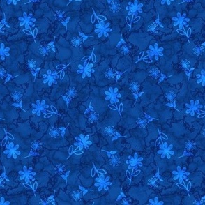 Light Blue Small Flowers  on Dark Blue Marble 2
