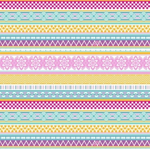 A collection of geometric stripes in yellows, fushias and turquoise 