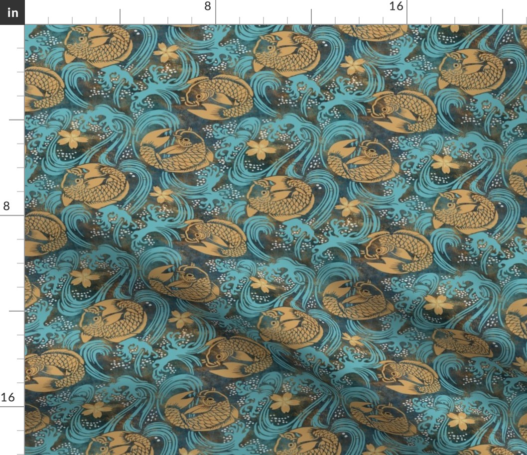 Koi Fish Green Teal Fabric | Spoonflower