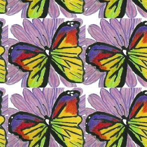 Butterfly on a Flower Oil Pastel Drawing, Flutterfly,  Pattern