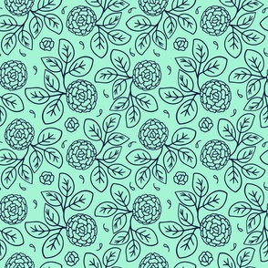Botanical Sketch - Mint with Midnight Blue