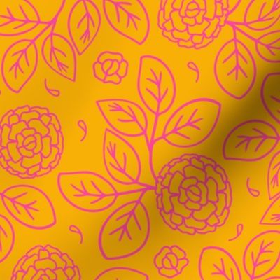 Botanical Sketch - Marigold with Hot Pink