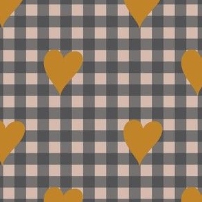 Gray Gold Valentines Heart Buffalo Plaid 4"