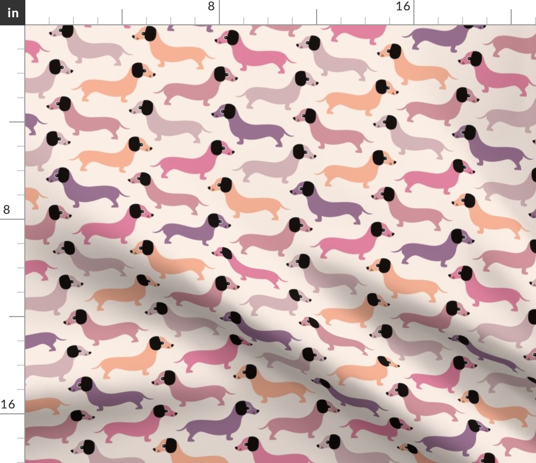 Vintage doxie sausage dogs dachshund illustration pattern gender neutral pastel pink LARGE