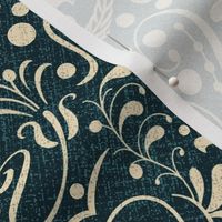 Dark Blue Botanical Damask / Medium Scale