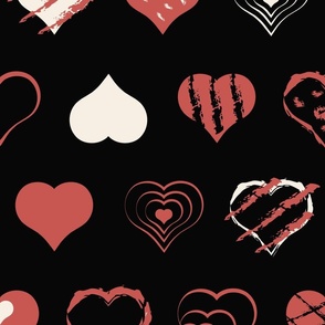 Modern Valentines Day Hearts on black - xl wallpaper, bedding