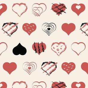 Modern Valentines Day Hearts on beige - large,  wallpaper, bedding