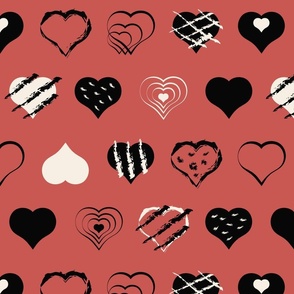 Modern Valentines Day Hearts on red  - large, wallpaper, bedding