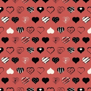 Modern Valentines Day Hearts on red-medium