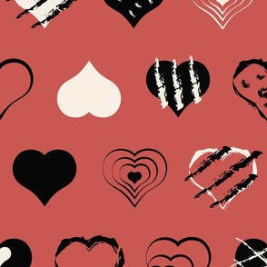 Modern Valentines Day Hearts on red - xl, wallpaper, bedding