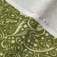 Green Botanical Damask / Tiny Scale