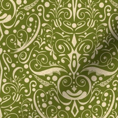 Green Botanical Damask / Small Scale