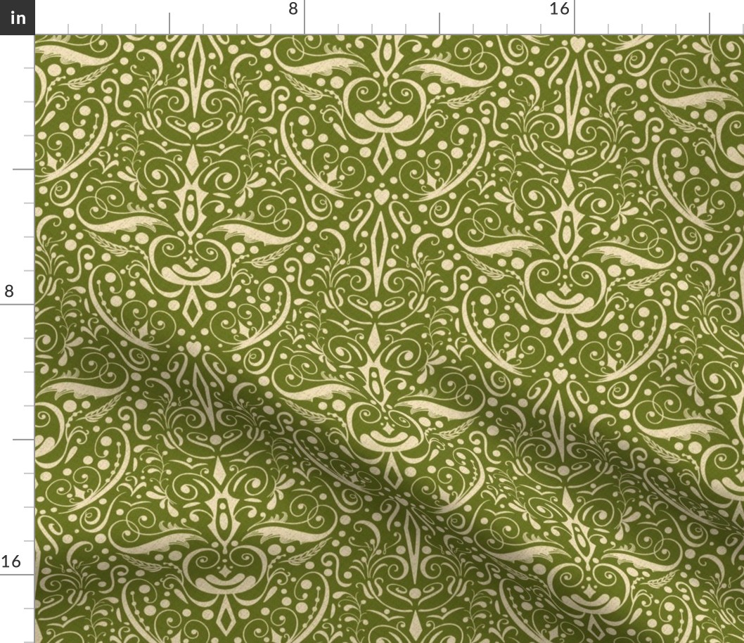 Green Botanical Damask / Small Scale