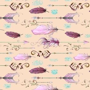 Watercolour Boho Feathers and Arrows Purples 1 (Large)