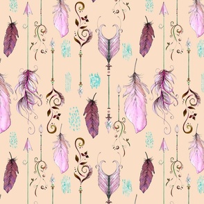 Watercolour Boho Feathers and Arrows Purples Vertical (Large)