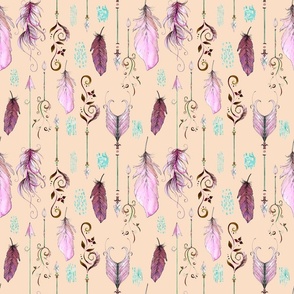 Watercolour Boho Feathers and Arrows Purples Vertical (medium)