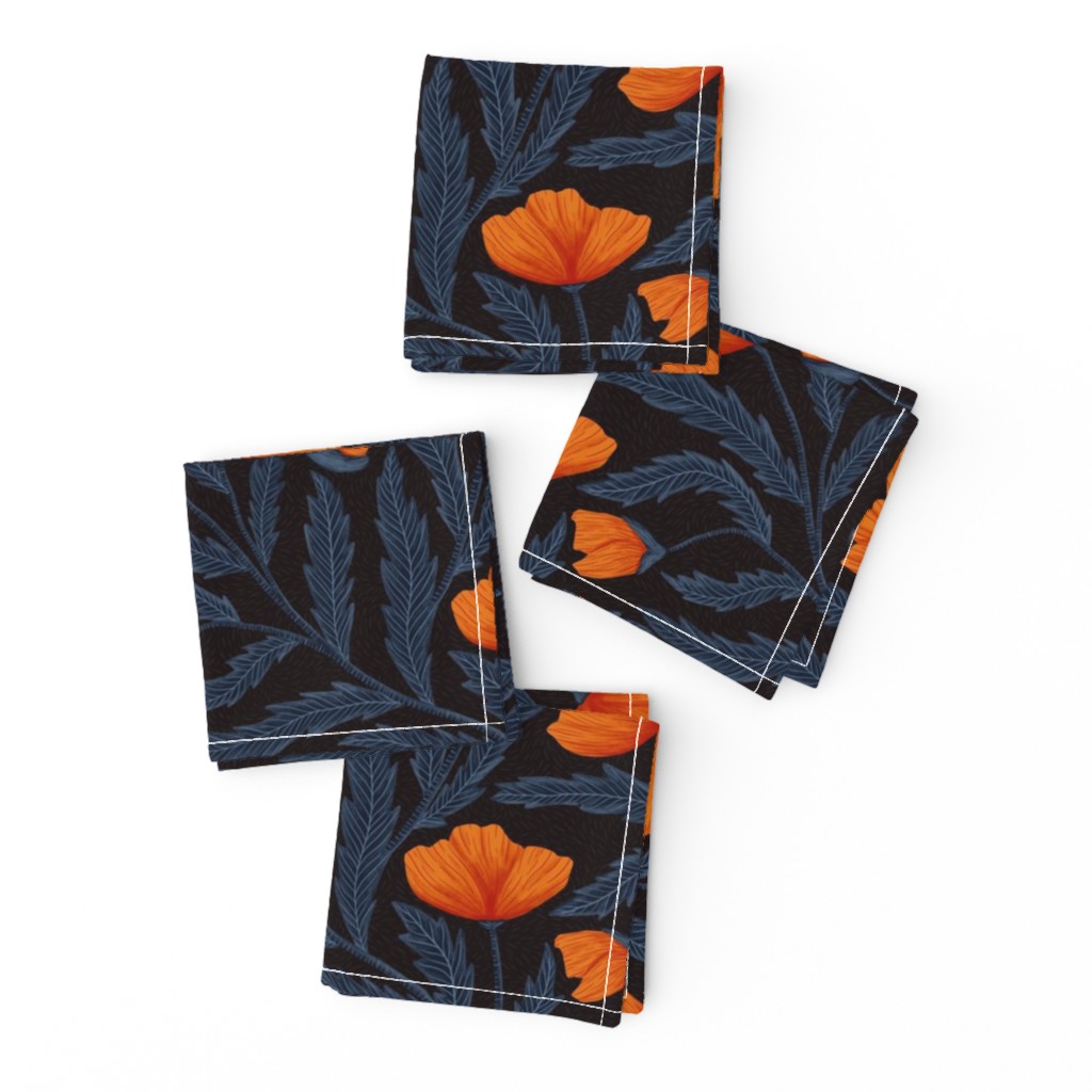 Poppy Flower Blue and Orange on black