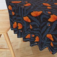 Poppy Flower Blue and Orange on black