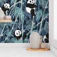 Giant Panda in the Bamboo Forest blue shades dark Background