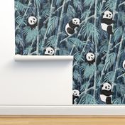 Giant Panda in the Bamboo Forest blue shades dark Background