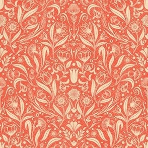 Prewashed Coral Floral Damask / Tiny Scale