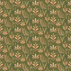 Boho Nordic Peach Florals on Green (Small)