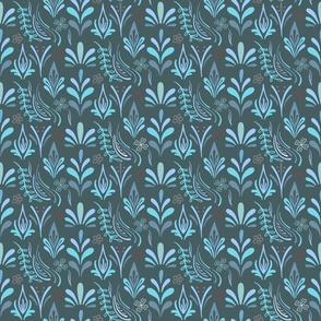 Boho Nordic Blue Florals on Green (Small)