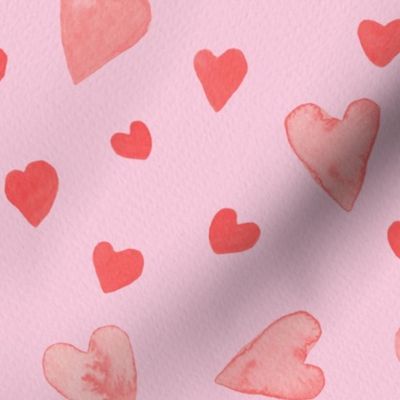Red Watercolor Hearts on pink Background| Large Scale