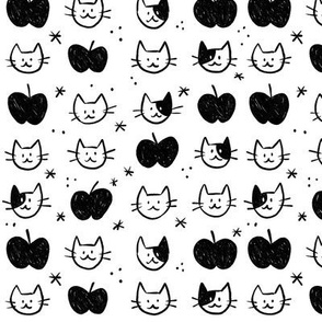 B&W Cats and Apples