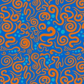 Swim Away- Blue and orange swirls 