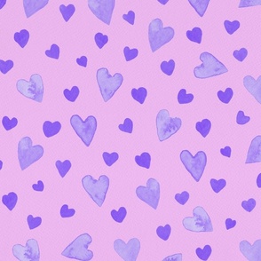 Very Peri on Pink Watercolor Hearts - Large Scale