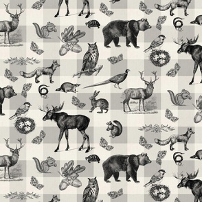 ALL OVER - TOILE - WOODLAND ANIMALS ON PLAID
