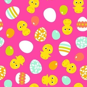 Easter eggs and chicks hot pink