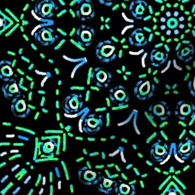 Kaleidoscope Blooming Xes and Os in Blue and Green
