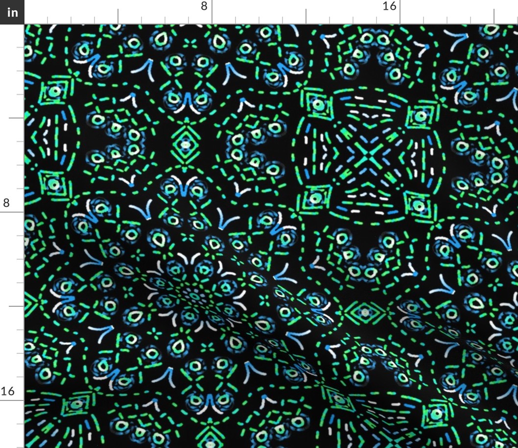 Kaleidoscope Blooming Xes and Os in Blue and Green