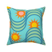 Rise and Shine Rising Sun Wavy Retro Mid-Century Modern Geometric Stripes in Blue Green Orange Yellow - LARGE Scale - UnBlink Studio by Jackie Tahara