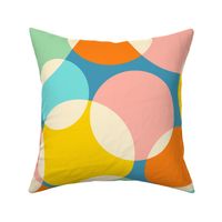 Soft Focus Abstract Geometric Mid-Century Modern Retro Spots in Green Blue Pink Yellow Orange Cream on Bright Blue - LARGE Scale - UnBlink Studio by Jackie Tahara