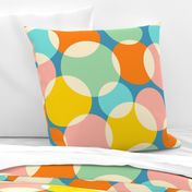Soft Focus Abstract Geometric Mid-Century Modern Retro Spots in Green Blue Pink Yellow Orange Cream on Bright Blue - LARGE Scale - UnBlink Studio by Jackie Tahara