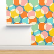 Soft Focus Abstract Geometric Mid-Century Modern Retro Spots in Green Blue Pink Yellow Orange Cream on Bright Blue - LARGE Scale - UnBlink Studio by Jackie Tahara