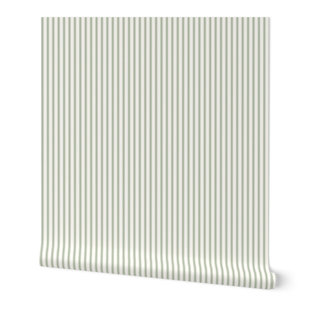 Ticking Stripe: Sage Green & Cream Pillow Ticking