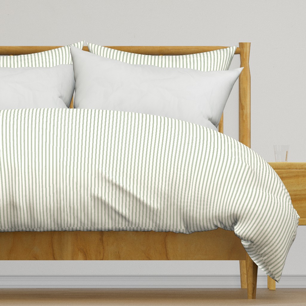 Ticking Stripe: Sage Green & Cream Pillow Ticking