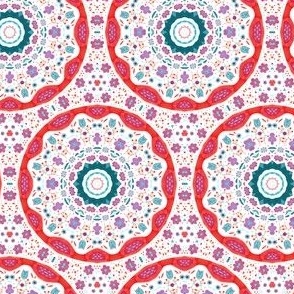 Red Teal Pink Kaleidoscopic Geometric Circles Small Scale