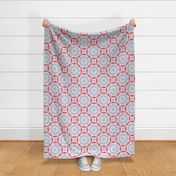 Geometric Watercolor Flower Abstract Teal Red Pink White Jumbo