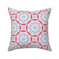 Geometric Watercolor Flower Abstract Teal Red Pink White