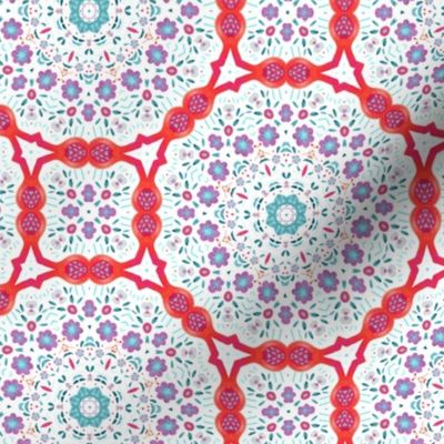 Geometric Watercolor Flower Abstract Teal Red Pink White